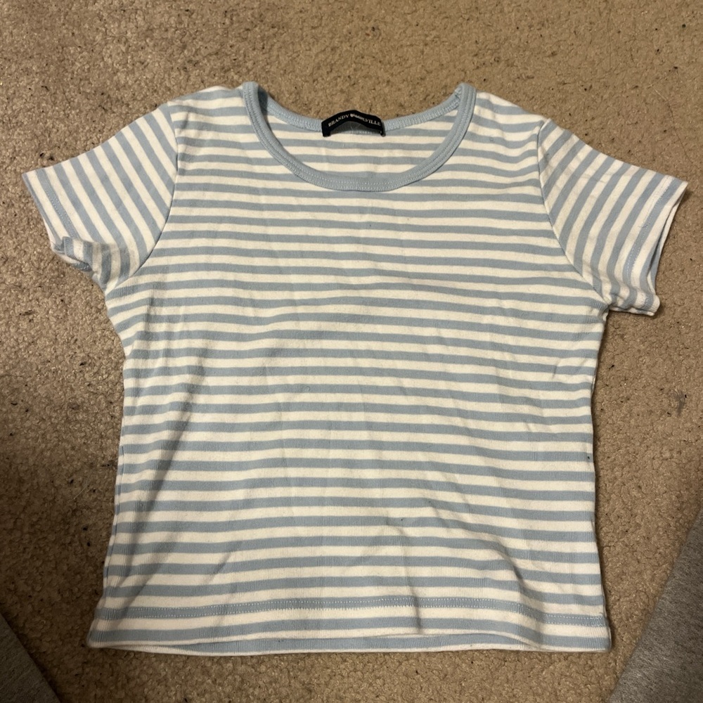 Brandy Melville Light Blue and White Striped Tee
